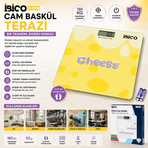 0221A DİJİTAL - PİLLİ DESENLİ RENKLİ CAM BANYO BASKÜL TERAZİ TARTI LCD EKRAN 180KG/50GR 26X26CM İ11-030 (5538) 2