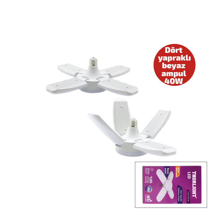 1+4 KOLLU - YAPRAKLI PERVANE MODELİ PAPATYA BEYAZ LED LAMBA AMPUL 40W - E27 P-6040B (5538) 1