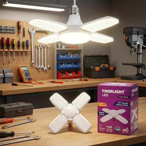 1+4 KOLLU - YAPRAKLI PERVANE MODELİ PAPATYA BEYAZ LED LAMBA AMPUL 40W - E27 P-6040B (5538) 2