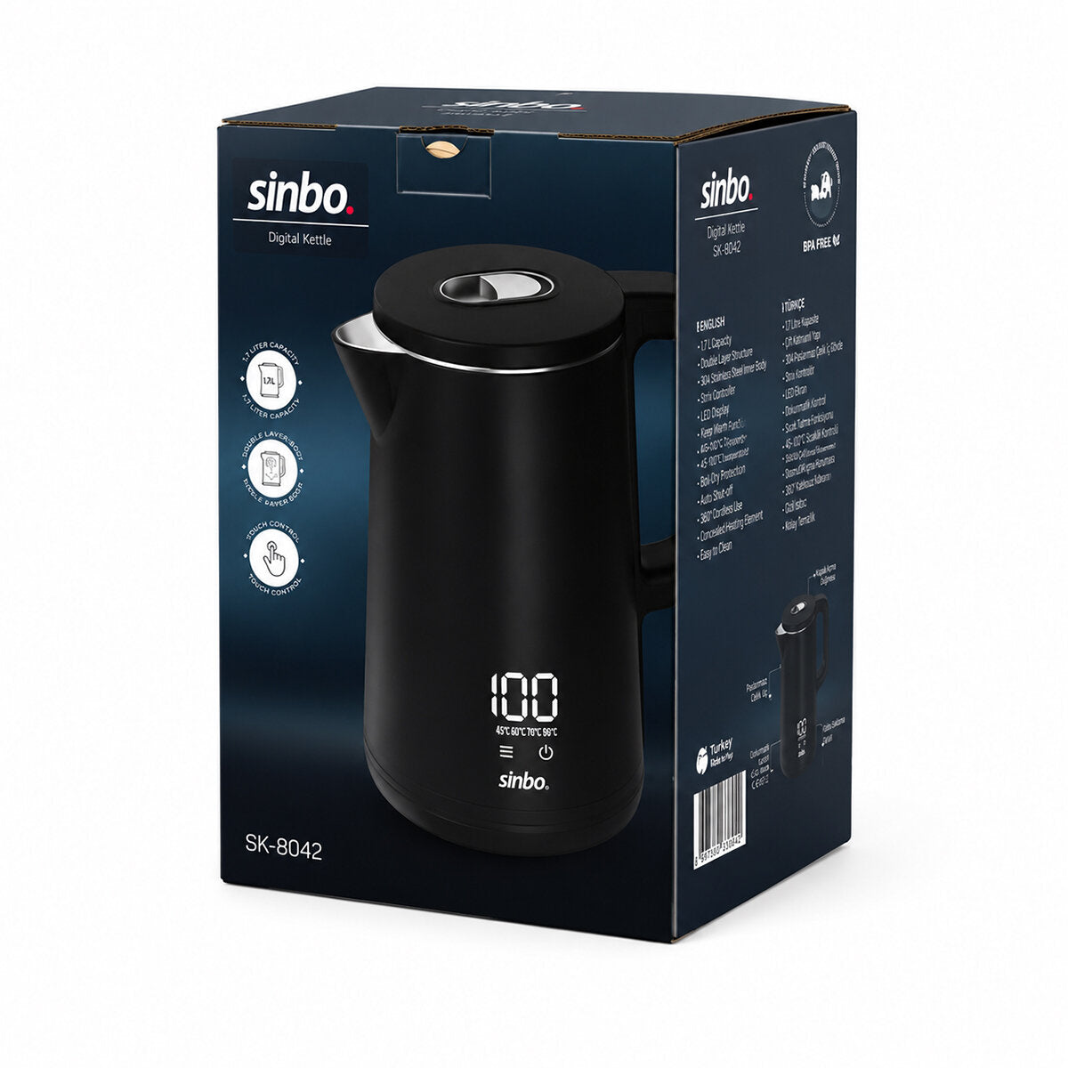 1.8L 1500W PLASTİK KAPAK - DOKUNMATİK EKRAN DİJİTAL KETTLE SU ISITICISI KABLOSUZ KULLANIM SK-8042 (5538) 3