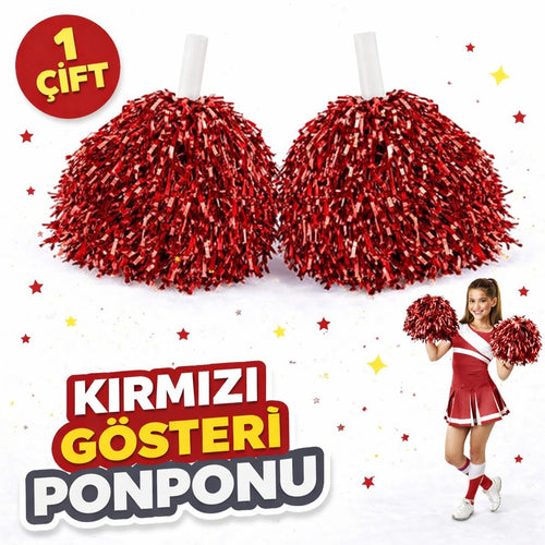 1 Çift ( 2 Adet ) Kırmızı Renk 23 Nisan 19 Mayıs 29 Ekim Okul Gösteri Ponponları Ekstra Dolgun (5538) 1