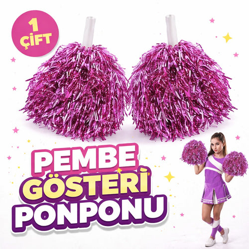 1 Çift ( 2 Adet ) Pembe Renk 23 Nisan 19 Mayıs 29 Ekim Okul Gösteri Ponponları Ekstra Dolgun (5538) 1