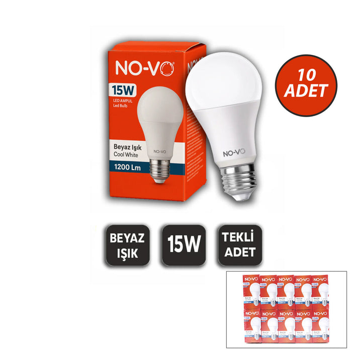 10 ADET 15W BEYAZ LED AMPUL 1200LM 6500K 15.000 SAAT ÖMÜR (5538) 1