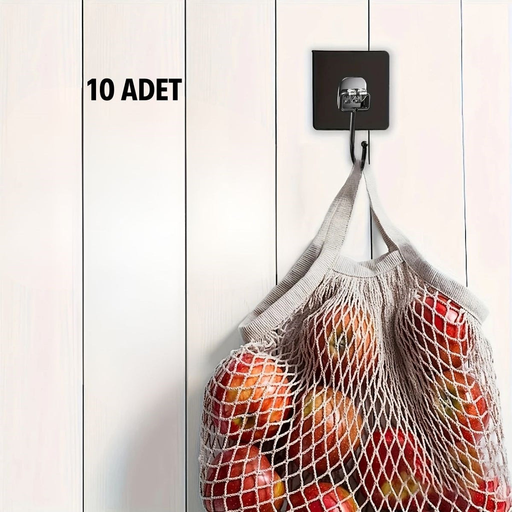 10 Adet Duvara, Dolapa Yapışan Güçlü Yapışkanlı Siyah Duvar Askısı (5538) 5