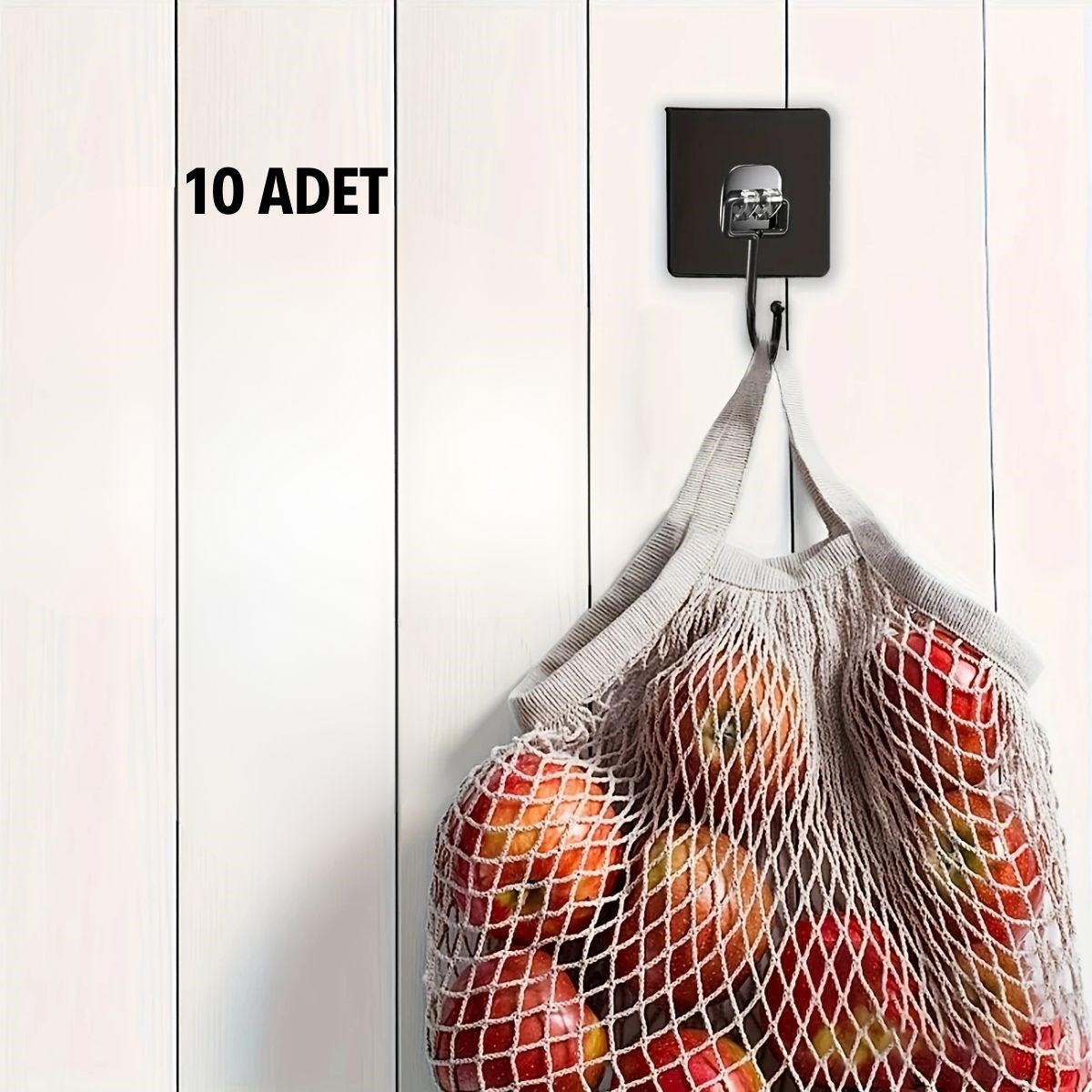10 Adet Duvara, Dolapa Yapışan Güçlü Yapışkanlı Siyah Duvar Askısı (5538) 5
