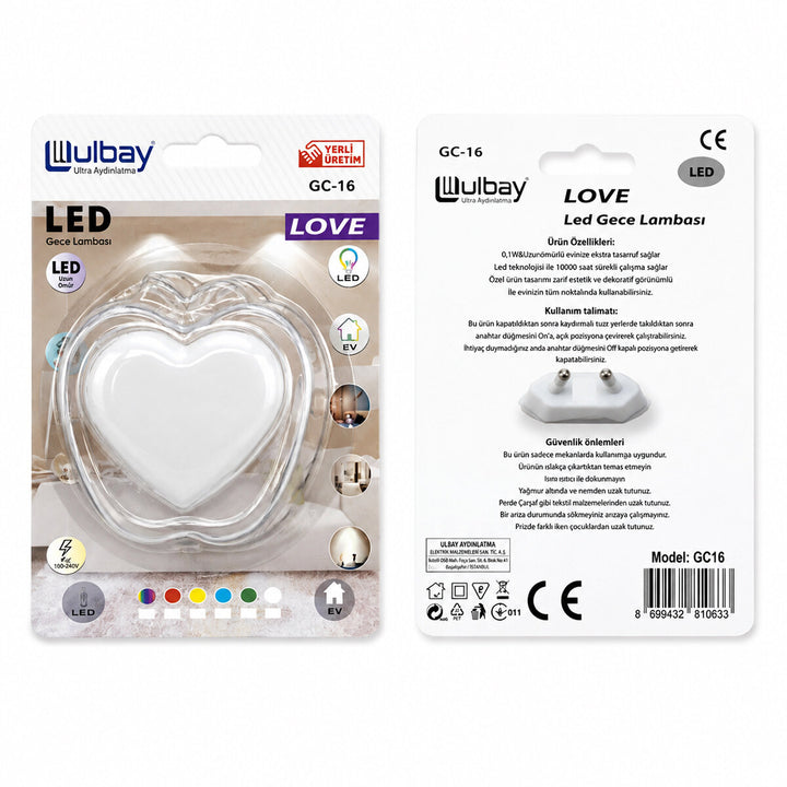 10 ADET KALP LEDLİ GECE LAMBASI GC-16 (5538) 1