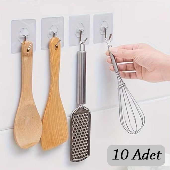 10 ADET Kendinden Yapışkanlı Şeffaf Askı (5538) 1