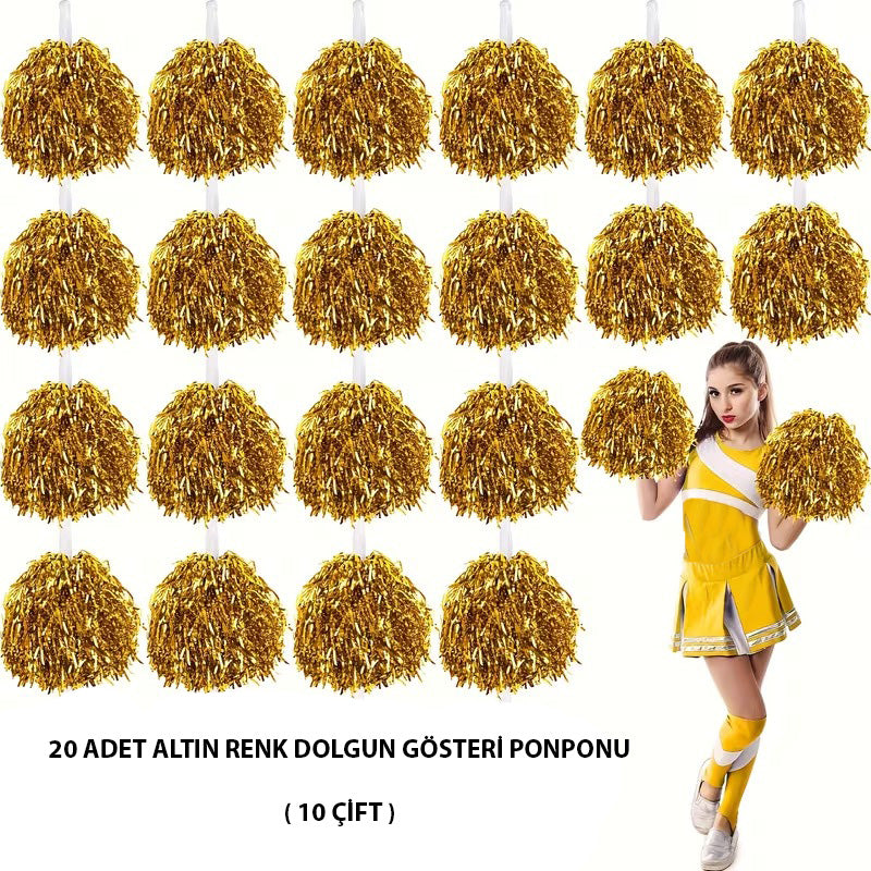 10 Çift ( 20 Adet ) Altın Renk 23 Nisan 19 Mayıs 29 Ekim Okul Gösteri Ponponları (5538) 1