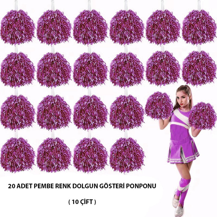 10 Çift ( 20 Adet ) Pembe Renk 23 Nisan 19 Mayıs 29 Ekim Okul Gösteri Ponponları (5538) 1