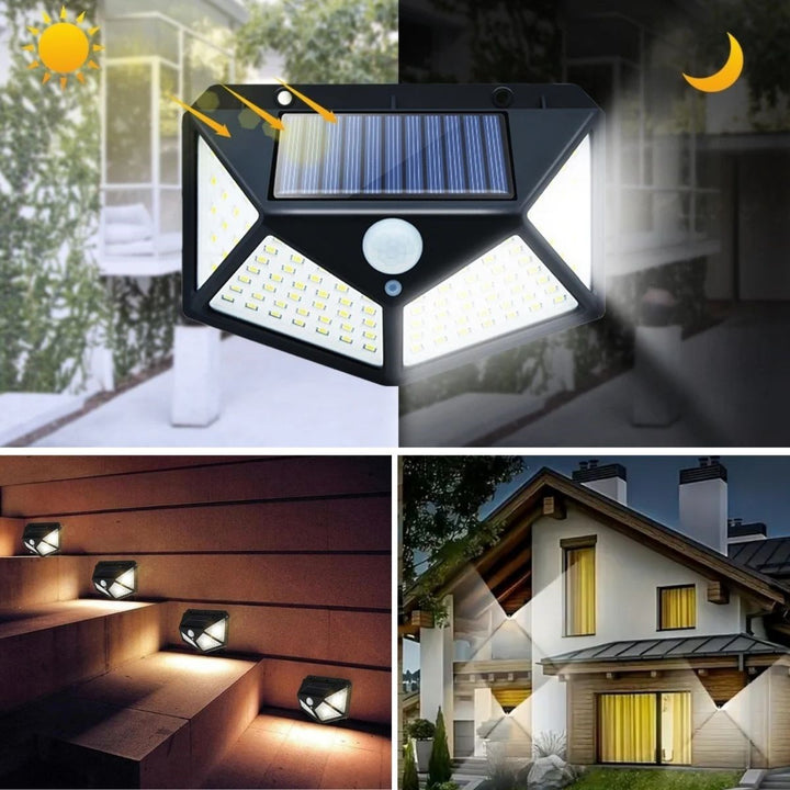100 Ledli 3 Farklı Aydınlatma Ayarlı Solar Güneş Enerjili Hareket Sensörlü Bahçe Duvar Lambası (5538) 1