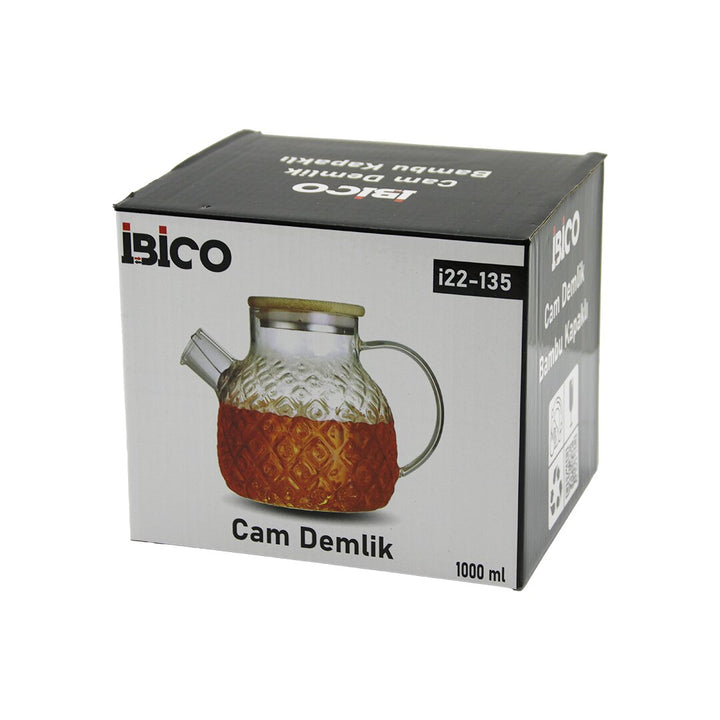 1000ML ABARTMA DESEN CAM DEMLİK BAMBU DIŞ YÜZEY - METAL İÇ YÜZEY - SİLİKON CONTALI KAPAK (5538) 1