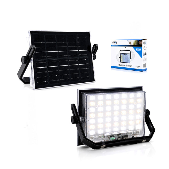 100W GÜNEŞ ENERJİLİ LED IŞIK SOLAR PROJEKTÖR - FENER KAMP - DIŞ MEKAN 3 FARKLI LED IŞIK 348960 LMB (5538) 1