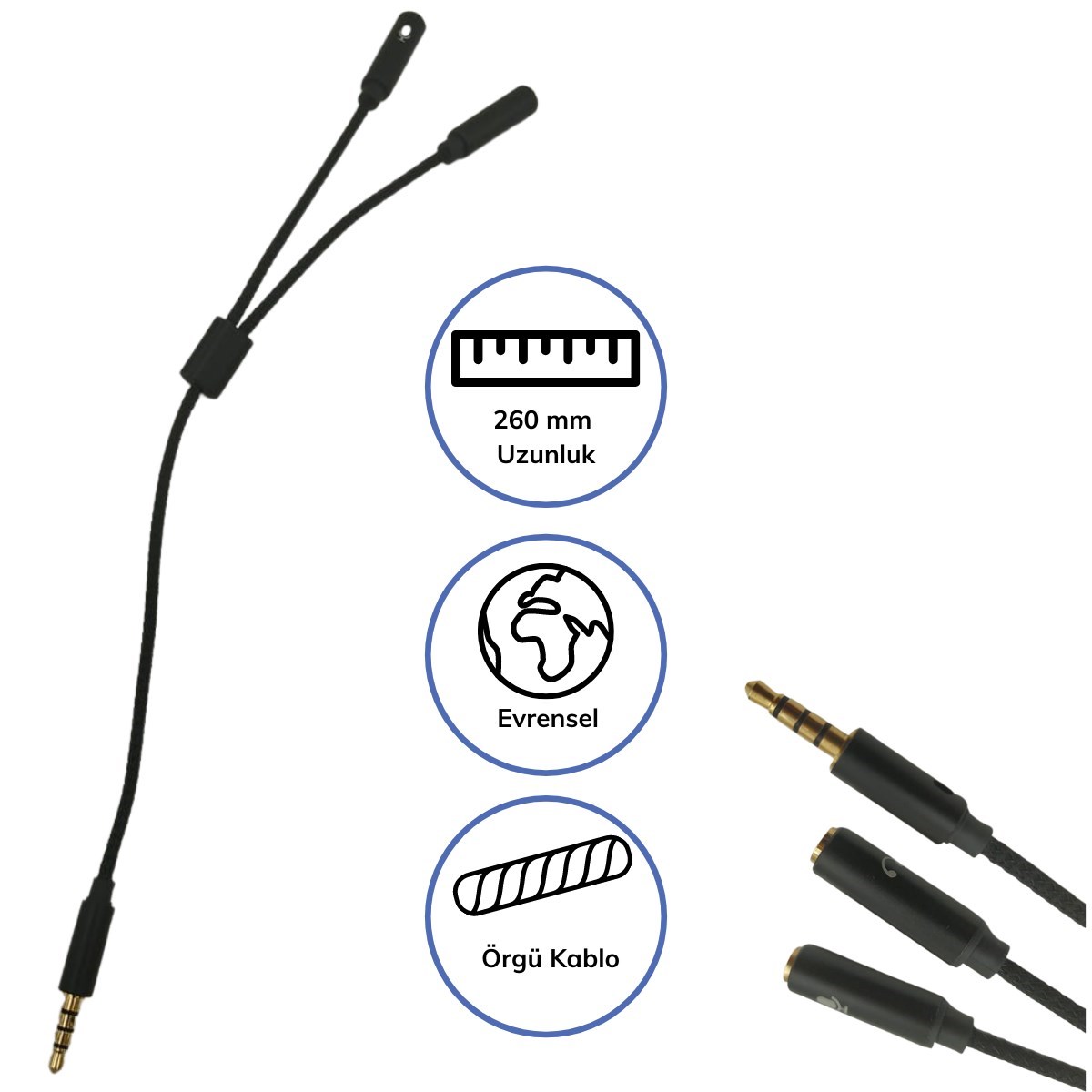 1 Erkek 2 Dişi 3.5 mm Kulaklık ve Mikrofon Ayırıcı Çoklayıcı Aux Kablo (5538) 5