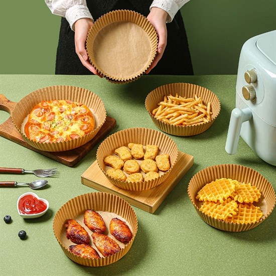 50 Adet Air Fryer Pişirme Kağıdı Tek Kullanımlık Hava Fritöz Yağ Geçirmez Yapışmaz Tabak Model (5538) 2