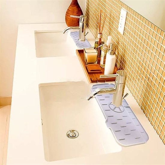 Lavabo İçin Silikon Esnek Mat Musluk Sapı Damlama Tutucu Raf Mutfak Tezgahı Sıçrama Koruma (5538) 2