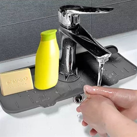 Lavabo İçin Silikon Esnek Mat Musluk Sapı Damlama Tutucu Raf Mutfak Tezgahı Sıçrama Koruma (5538) 5