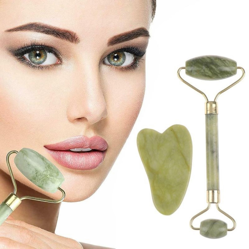 Çift Taraflı 2li Cilt Yüz Masaj Aleti Jade Roller Yeşim Taşı Seti (5538) 1