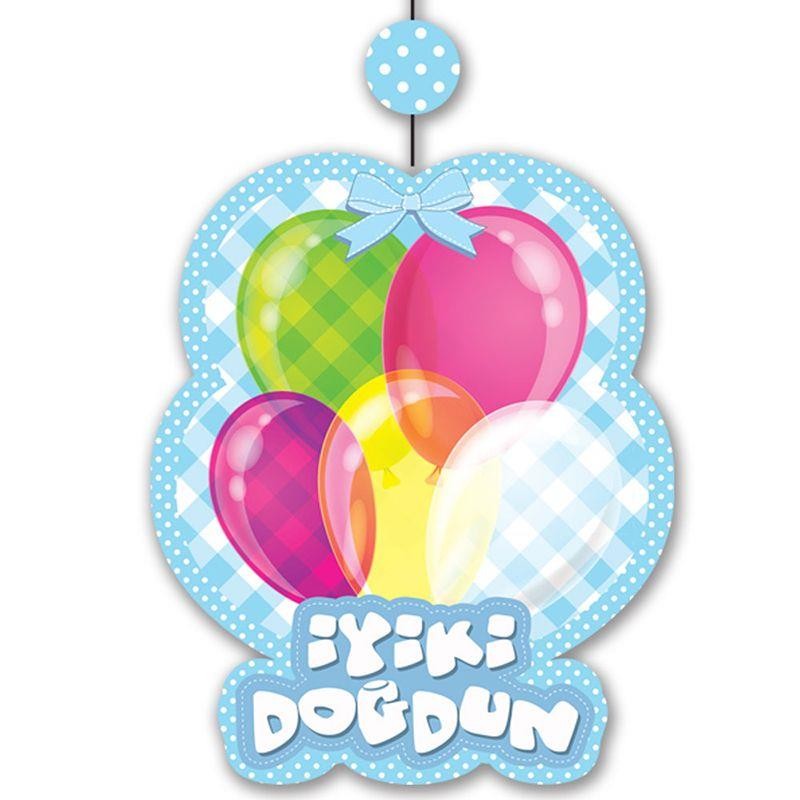 İyiki Doğdun Yazılı Asmalı İp Süs Mavi Renk 3 lü Set 12x45 cm (5538) 2
