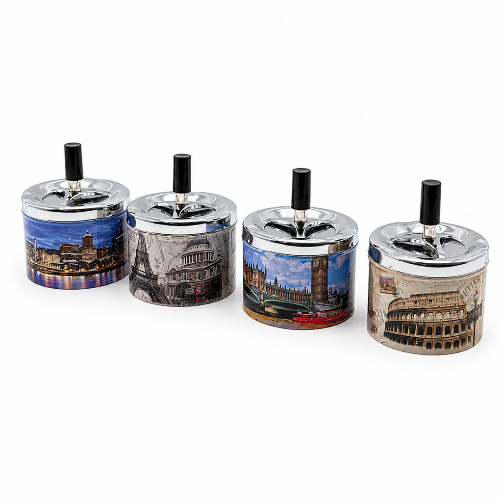 12 ADET ASHTRAY YUVARLAK - BASMALI METAL KÜLLÜK (5538) 1