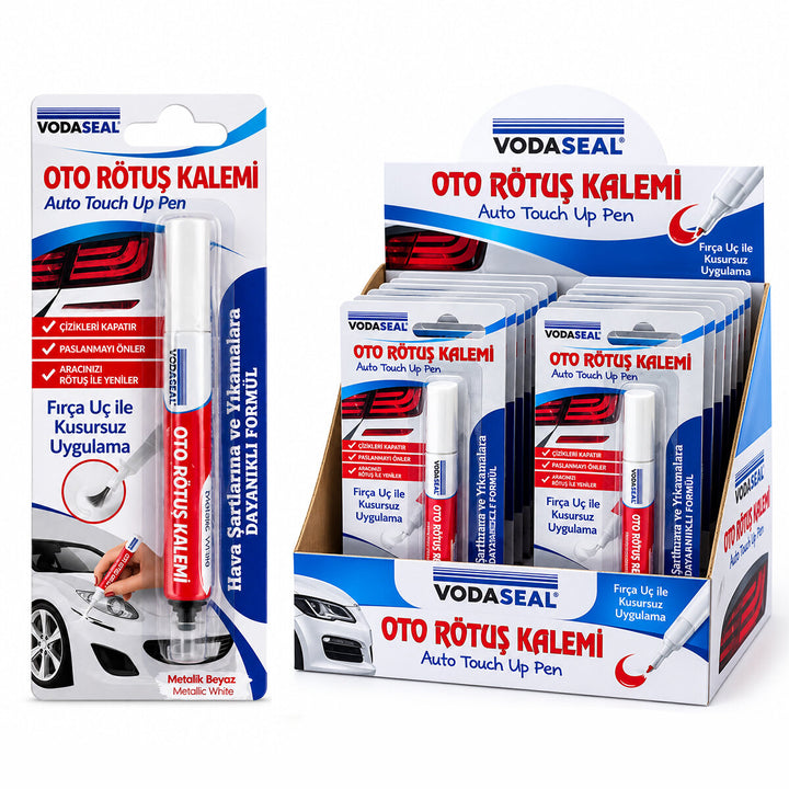 12 ADET METALİK BEYAZ OTO RÖTUŞ KALEM FIRÇA UÇ 5ML (5538) 1