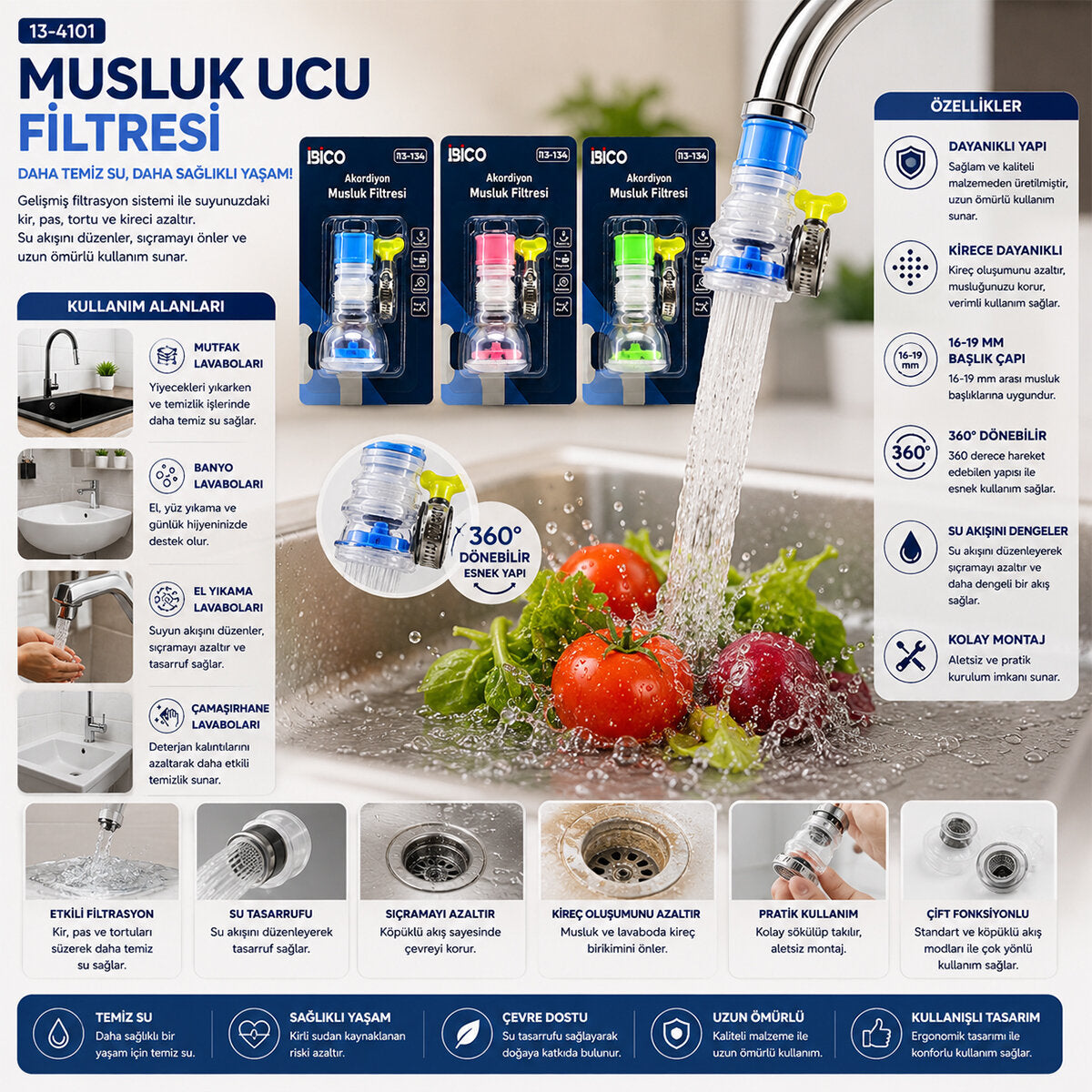 12 ADET MUSLUK UCU FİLTRESİ 2 KATMANLI - TAŞLI - PERVANELİ 360° 16-19MM TÜM MUSLUKLARA (5538) 2