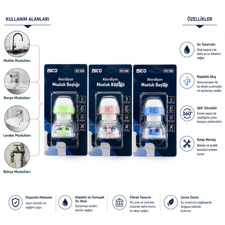 12 ADET MUSLUK UCU FİLTRESİ AKORDİYON - PERVANELİ 360° 16-19MM TÜM MUSLUKLARA UYUM KİREÇLENME YAPMAZ (5538) 1