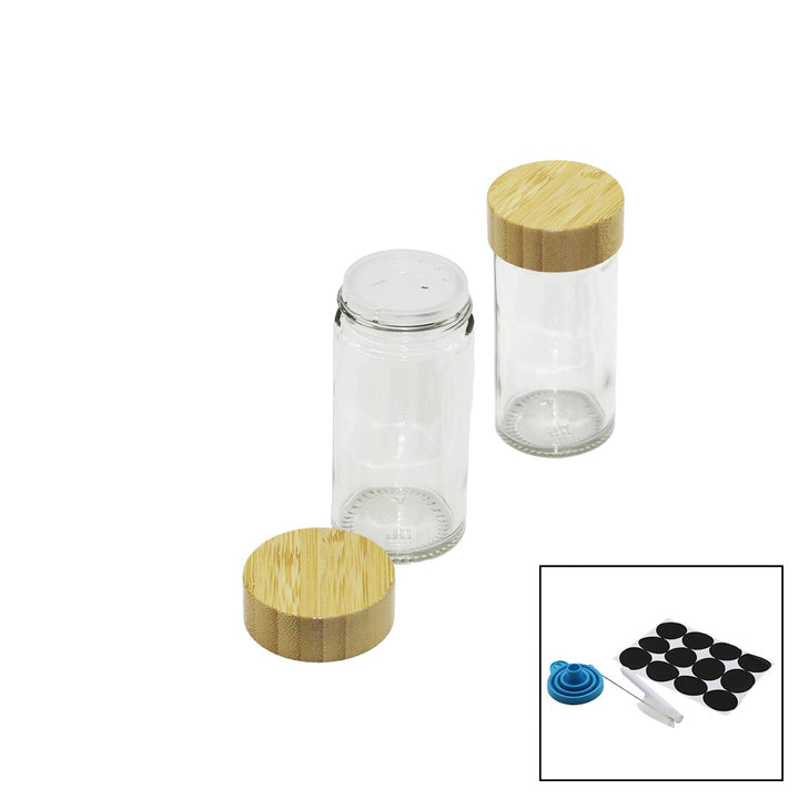 12 PCS TAKIM YUVARLAK CAM BAHARATLIK - TUZLUK BAMBU KAPAKLI (5538) 1
