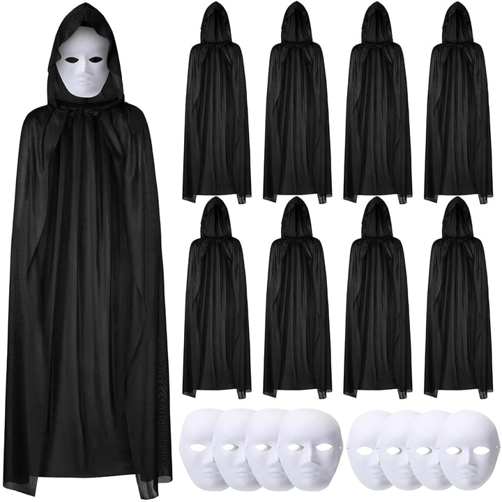 120 cm Siyah Kapüşonlu Pelerin ve Boyanabilir Karton Maske 8’li Set (5538) 1
