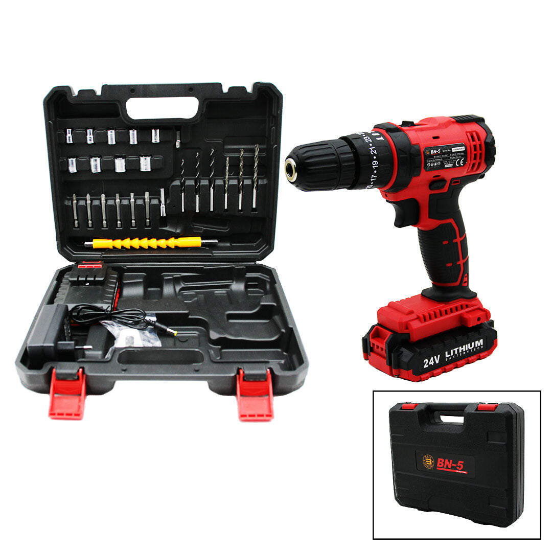 Kırmızı Renk Şarjlı Matkap Seti - 1350 RPM - Çantalı - 24W 1