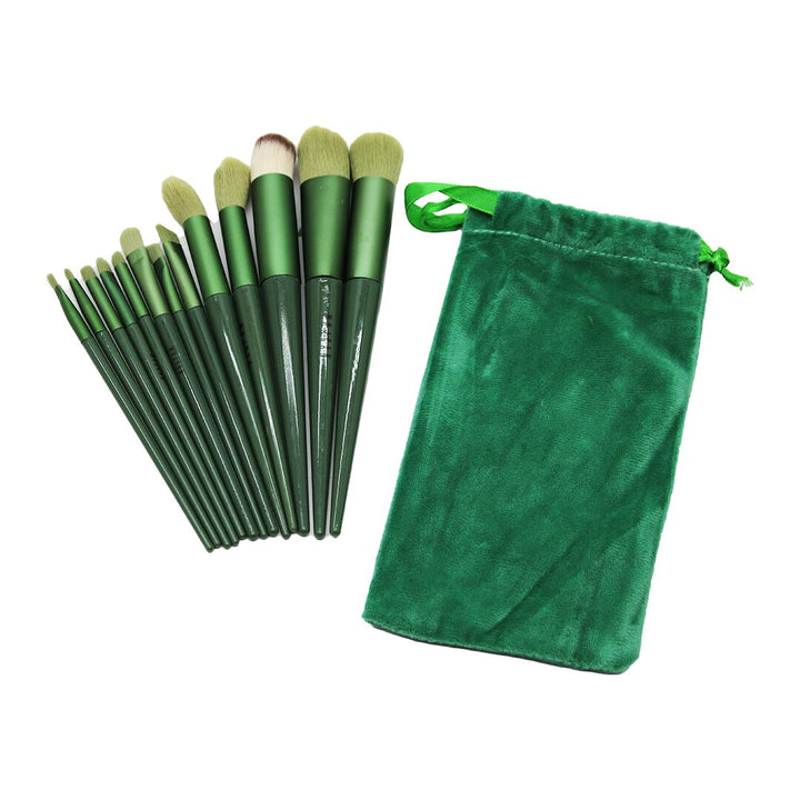 13PCS YEŞİL KADİFE TORBALI MAKYAJ FIRÇA SET (5538) 1