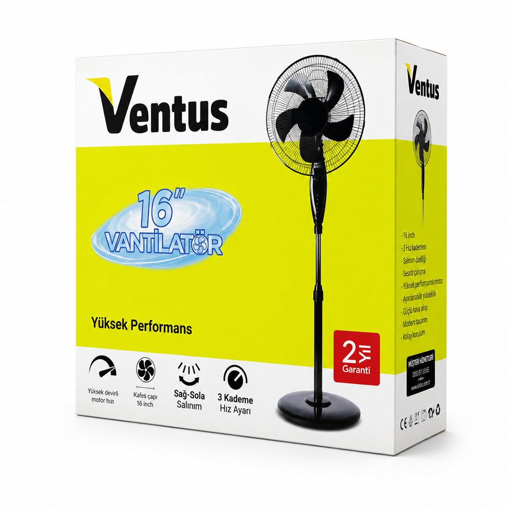 16 INC İNÇ EV TİPİ AYAKLI VANTİLATÖR 45W 5 PLS.PERVANE 3 KADEME HIZ FAN (5538) 3
