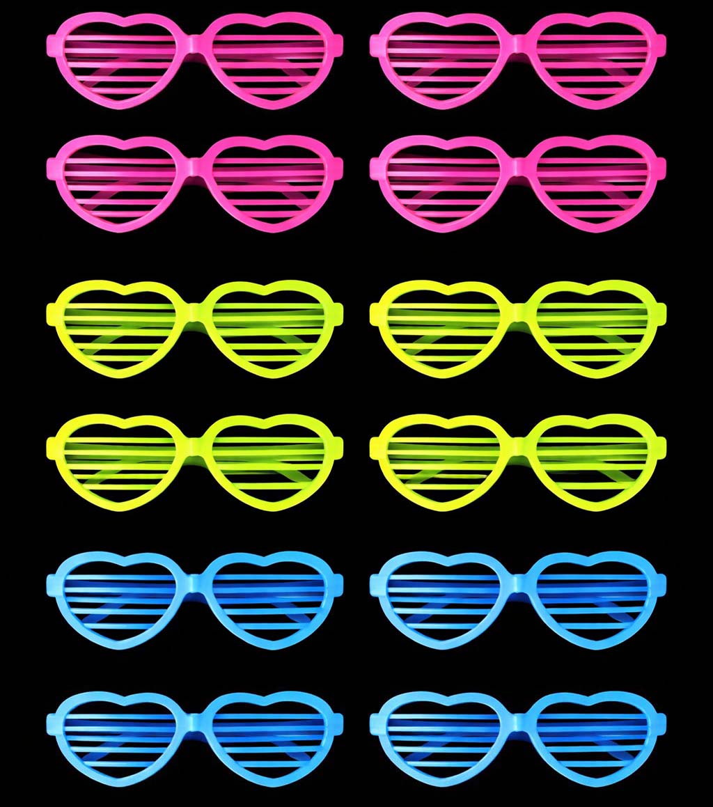 Retro Neon Fosforlu Kalp Panjur Gözlük - 12 Adet 1