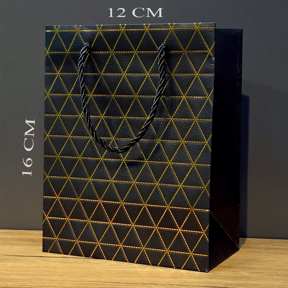Siyah Geometrik Desenli Mini Boy Karton Hediye Çantası 1