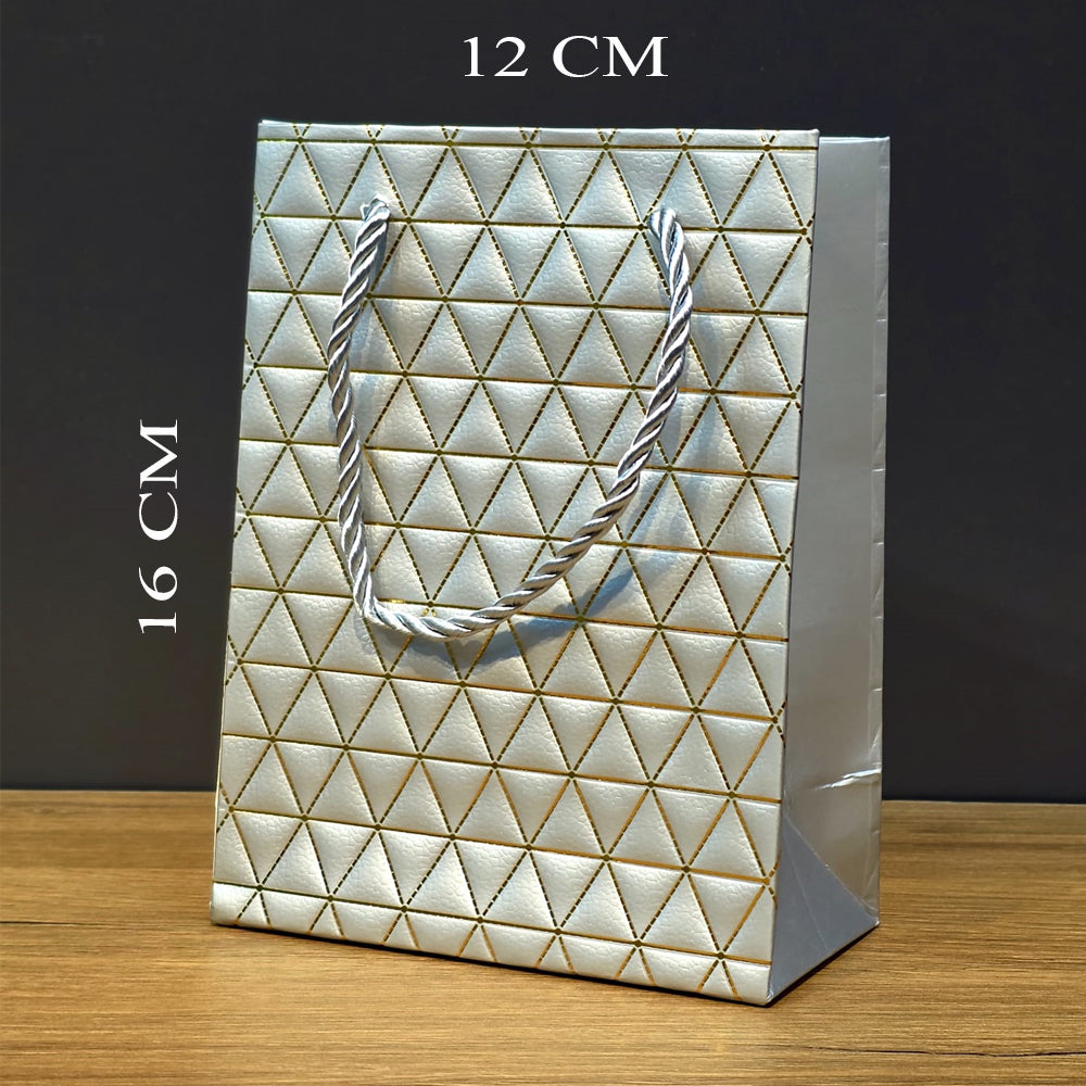 Gümüş Geometrik Desenli Mini Boy Karton Hediye Çantası 1