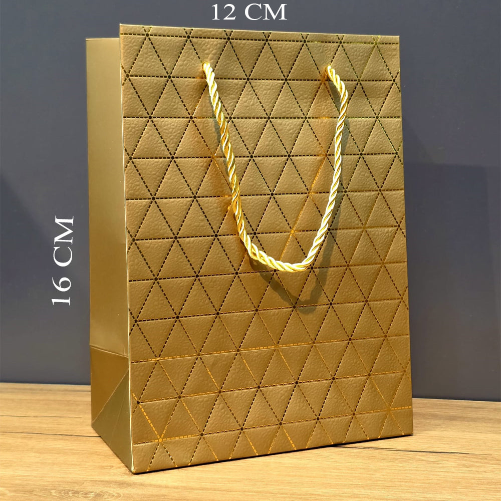Gold Geometrik Desenli Mini Boy Karton Hediye Çantası 1
