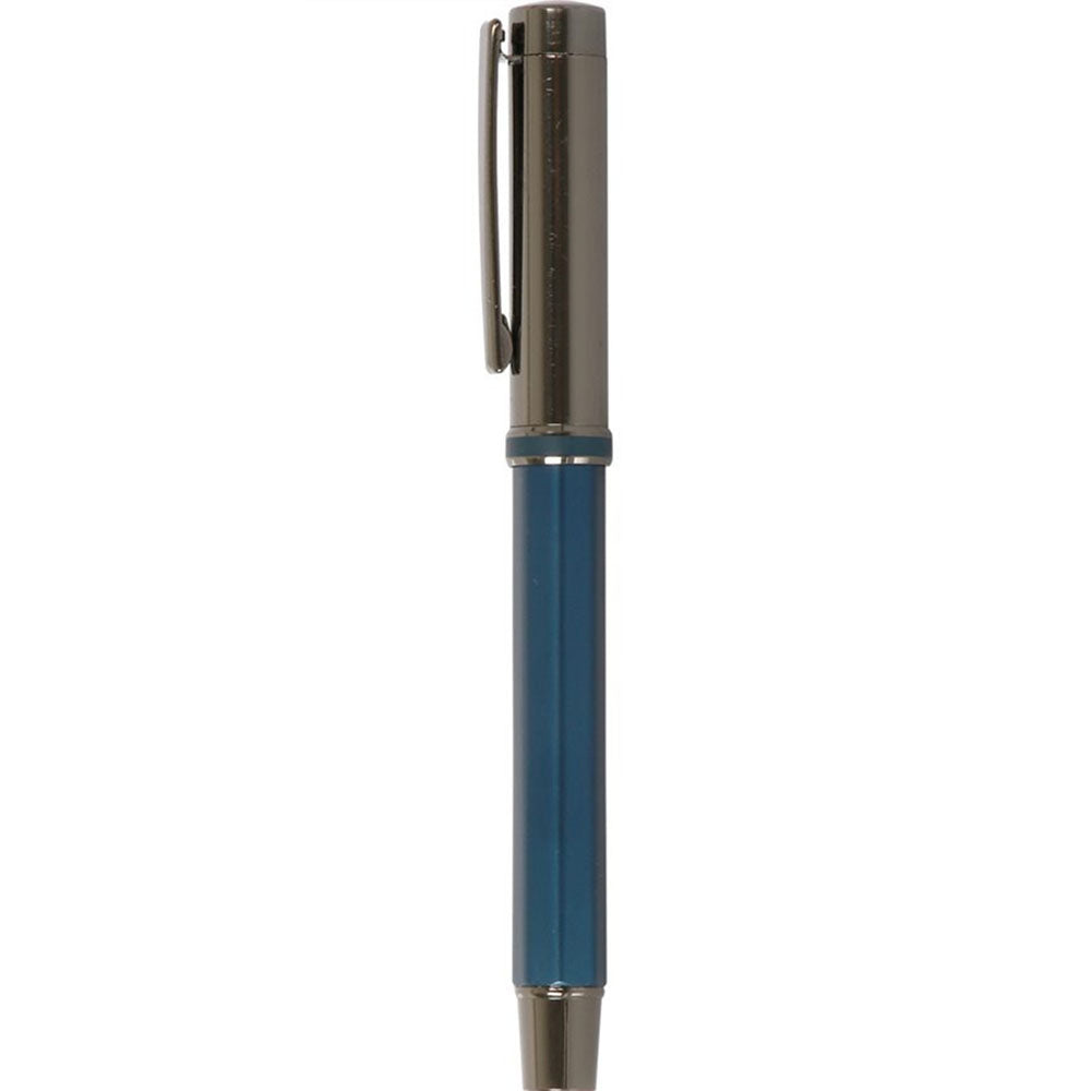 Mavi Termo Deri Defter Ve Metal Roller Kalem Seti 3