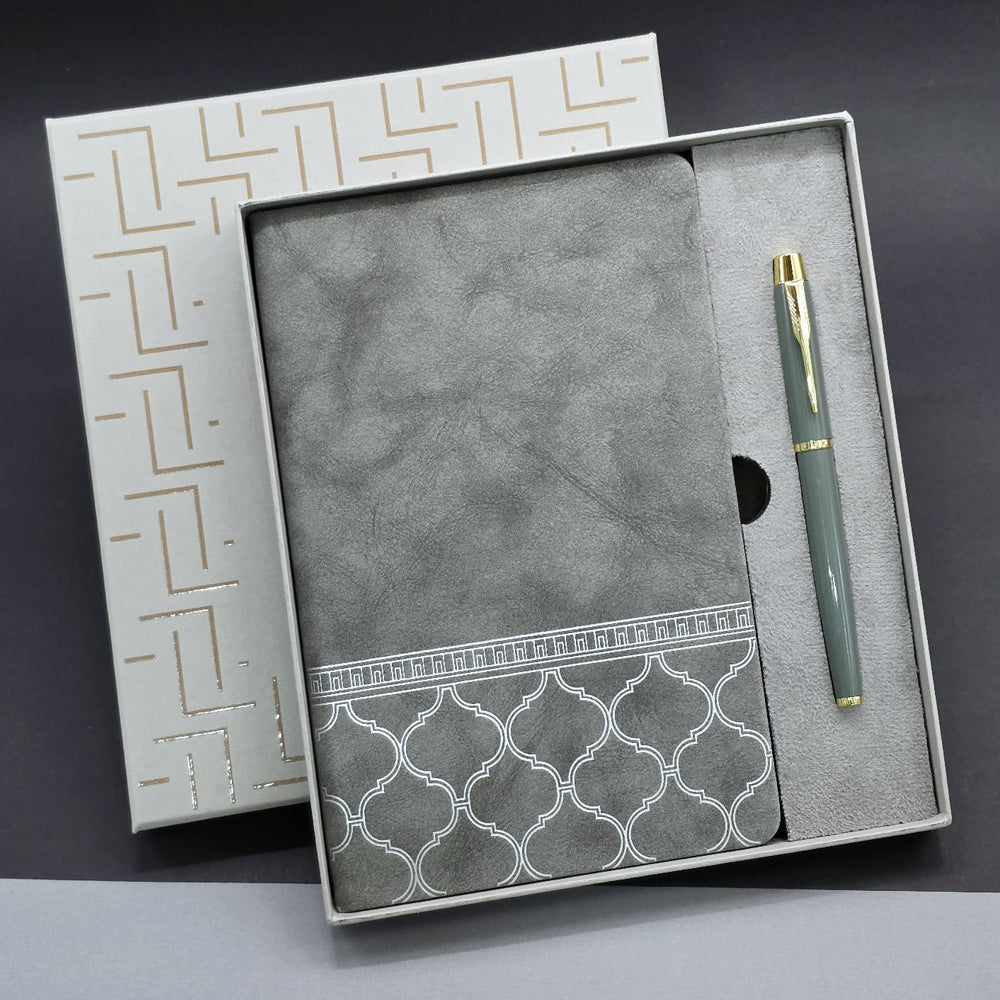 Gri Renk Defter Ve Metal Roller Kalem Seti 1