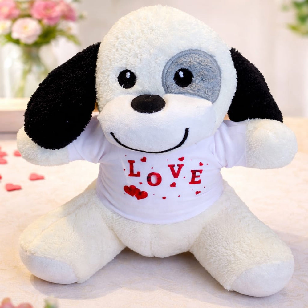 Love Tişörtlü Sevimli Benekli Peluş Köpek 1