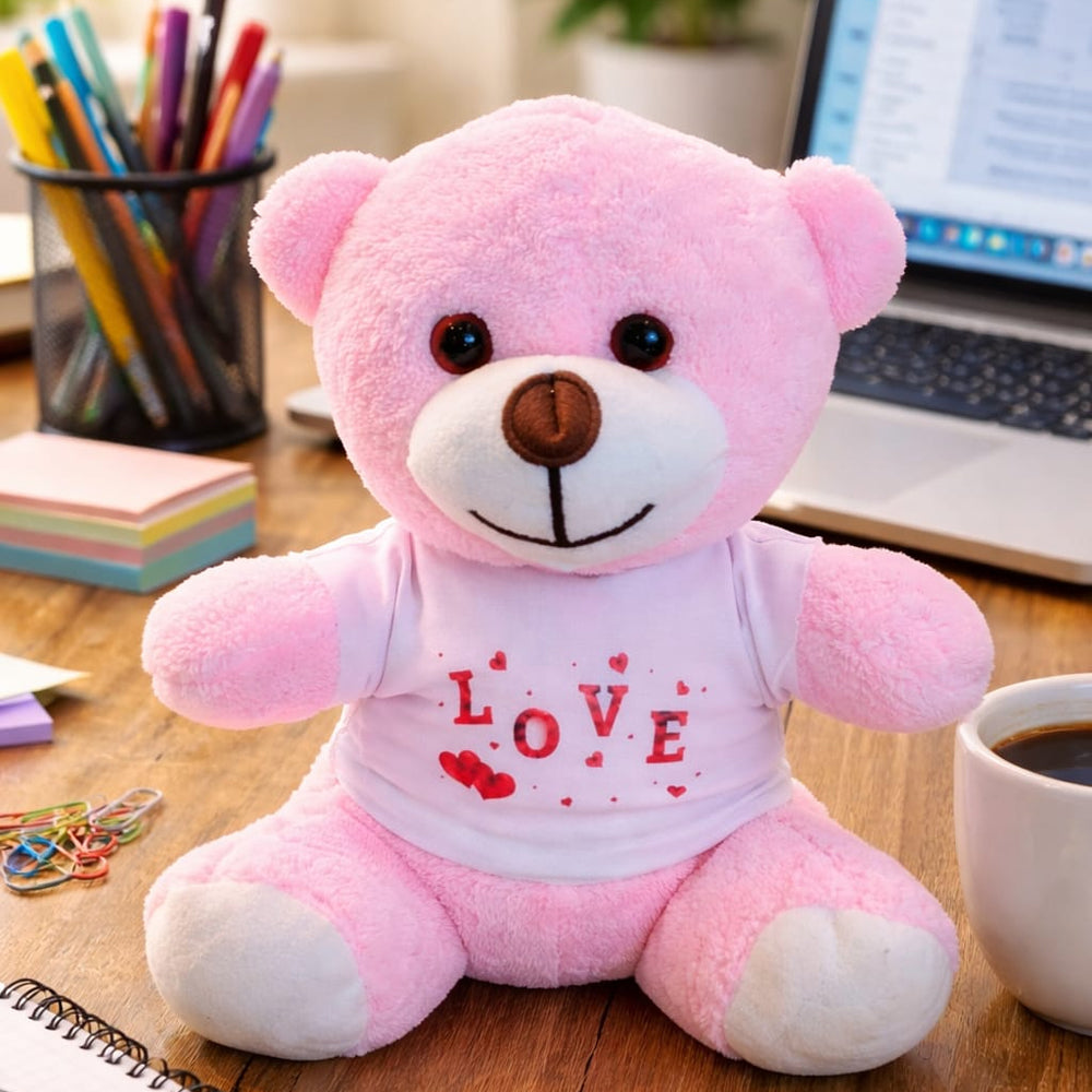 Love Tişörtlü Pembe Peluş Ayıcık 1