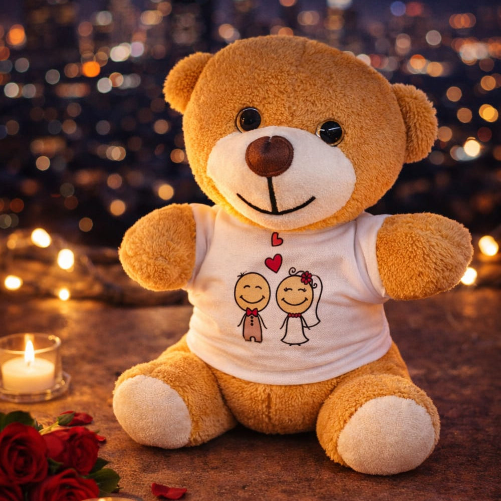 Sevimli Gelin Damat Tişörtlü Peluş Ayıcık 1
