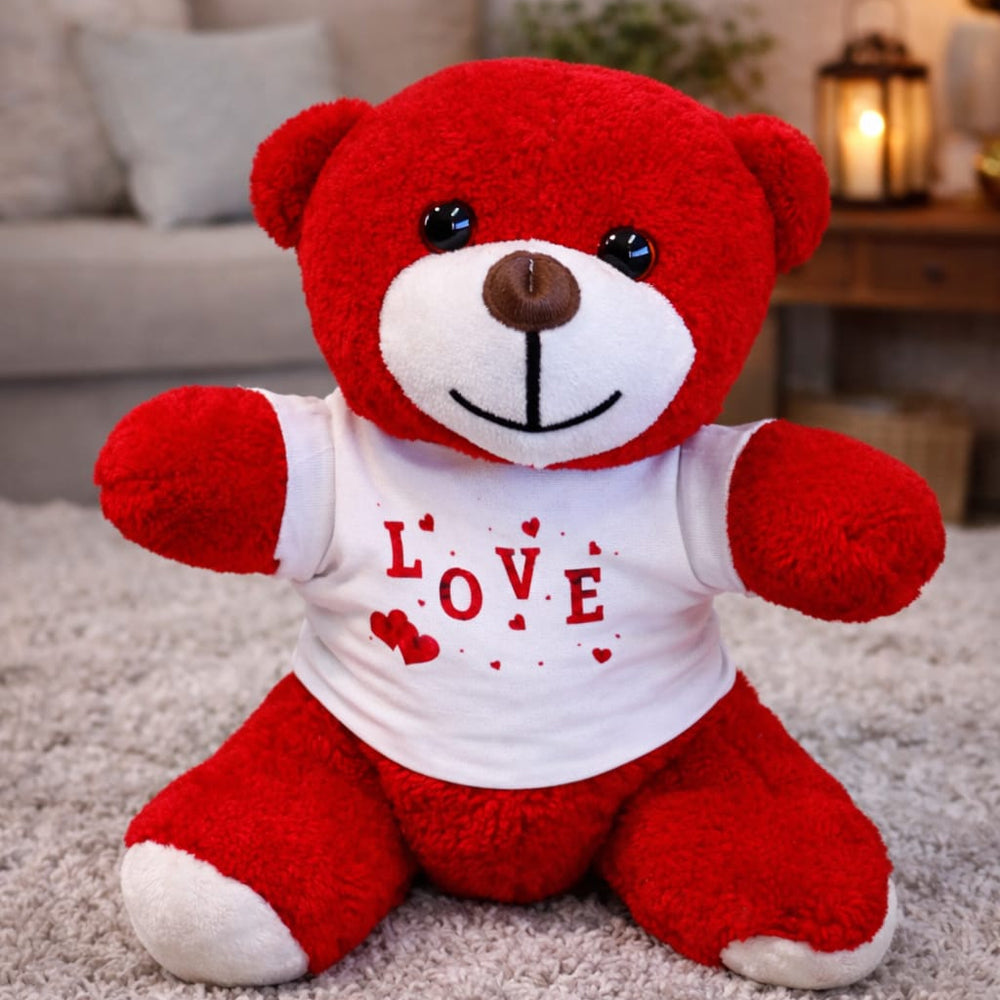 Love Tişörtlü Kırmızı Peluş Ayıcık 1
