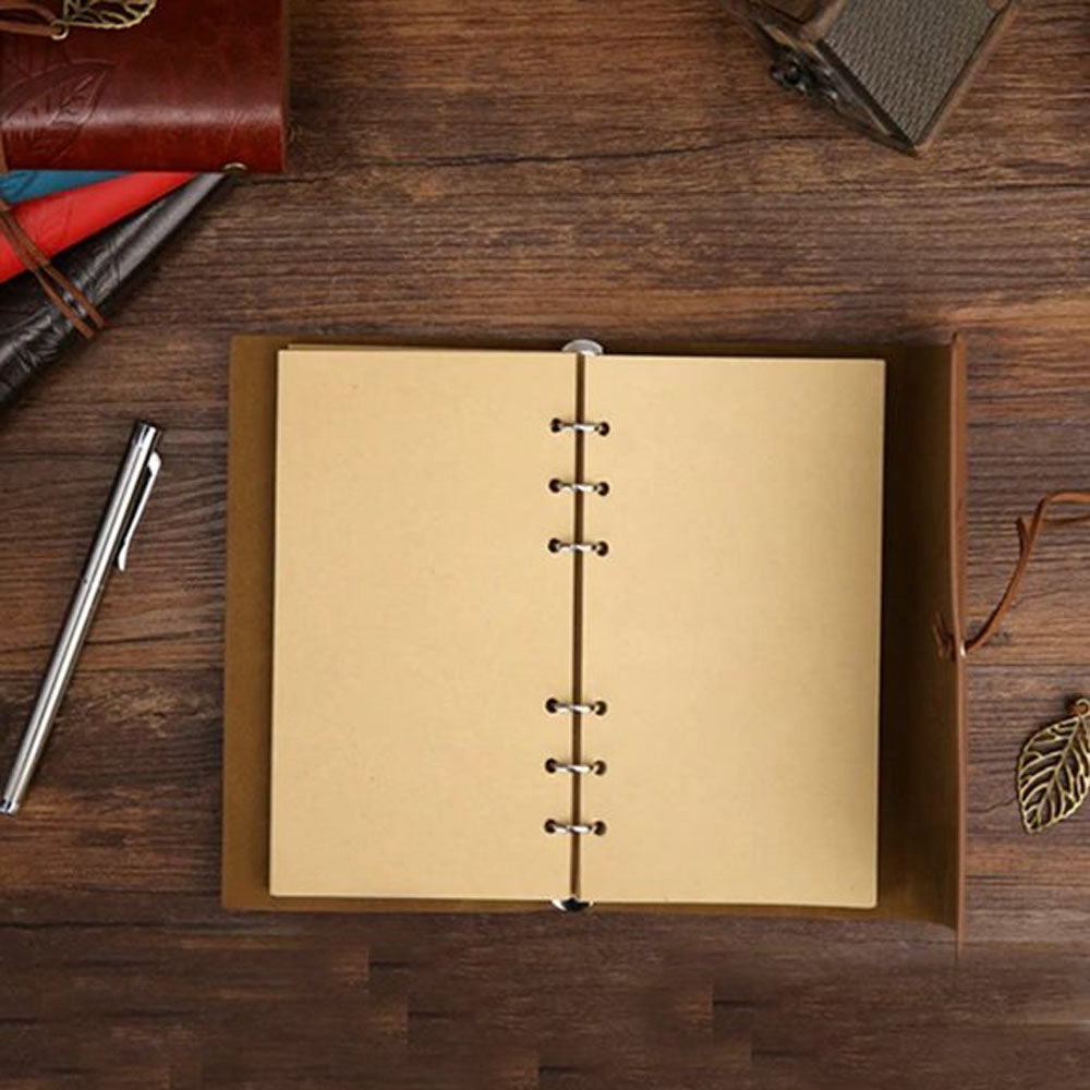 Lacivert Yaprak Desenli Deri Defter 2