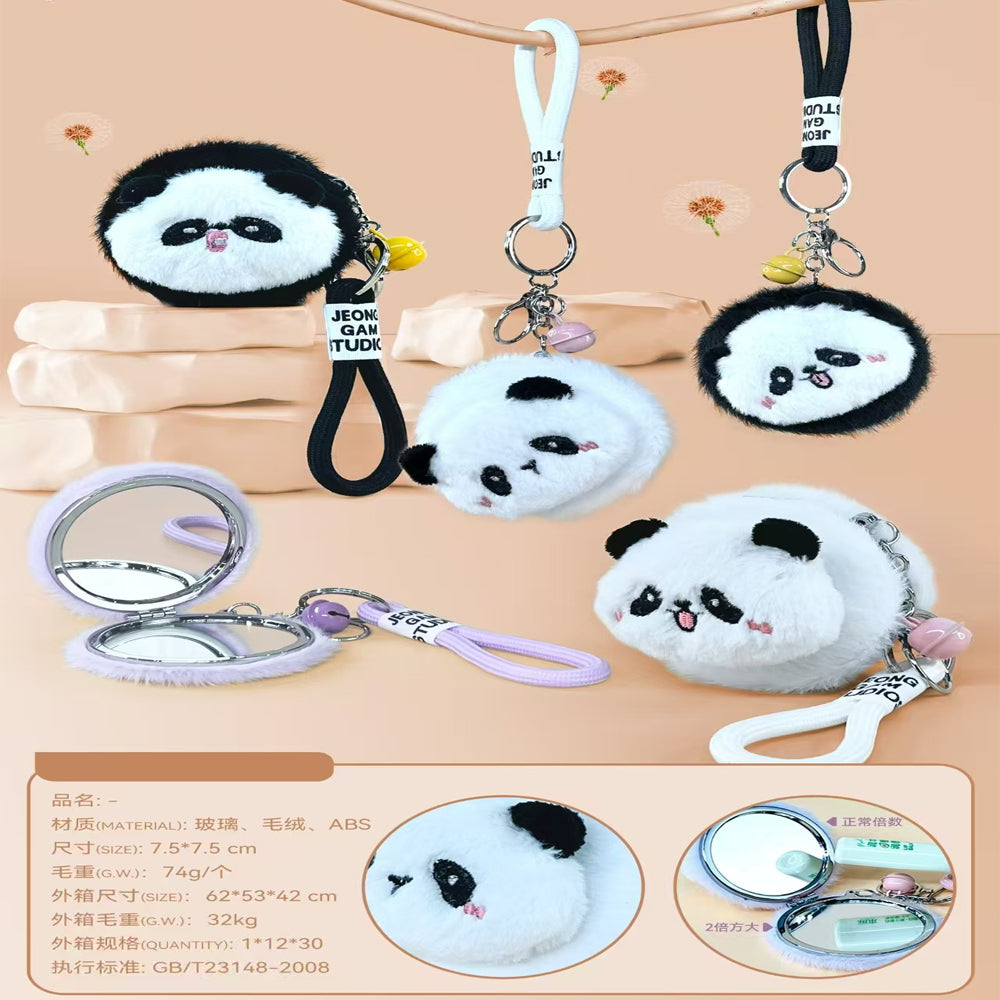 Sevimli Panda Tasarımlı Peluş Anahtarlıklı Ayna 1