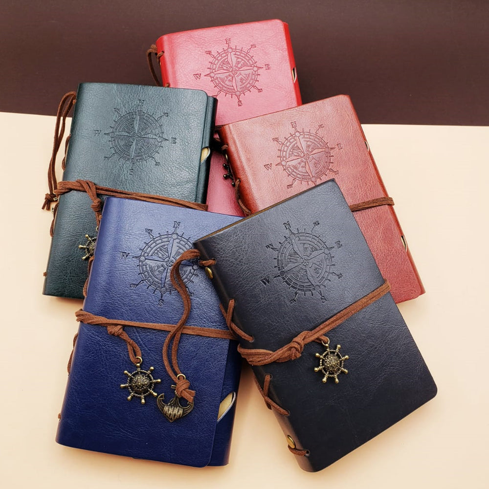 Pusula Tasarımlı Deri Defter - Değiştirilebilir Sayfalı - Vintage Ajanda 1
