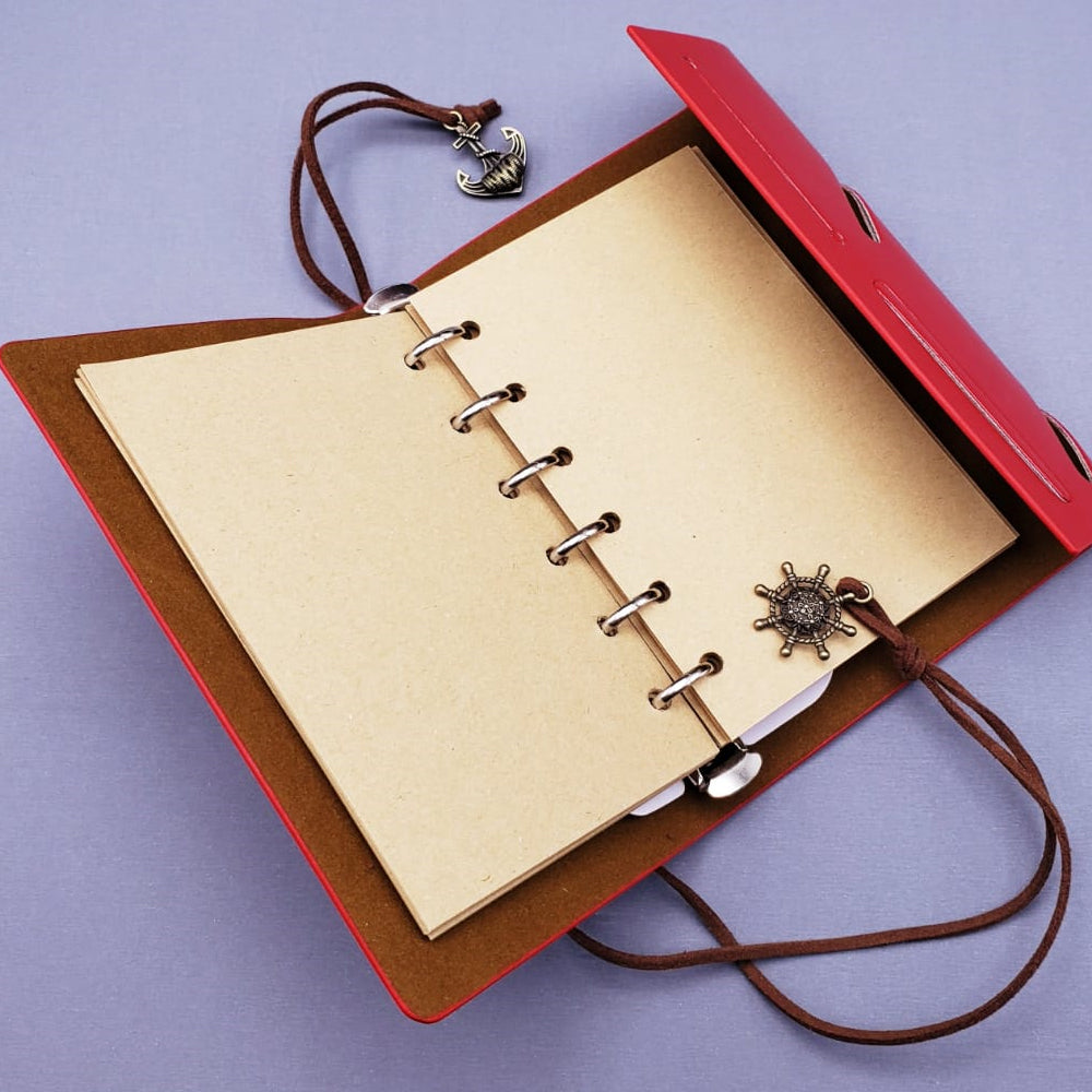 Pusula Tasarımlı Deri Defter - Değiştirilebilir Sayfalı - Vintage Ajanda 2