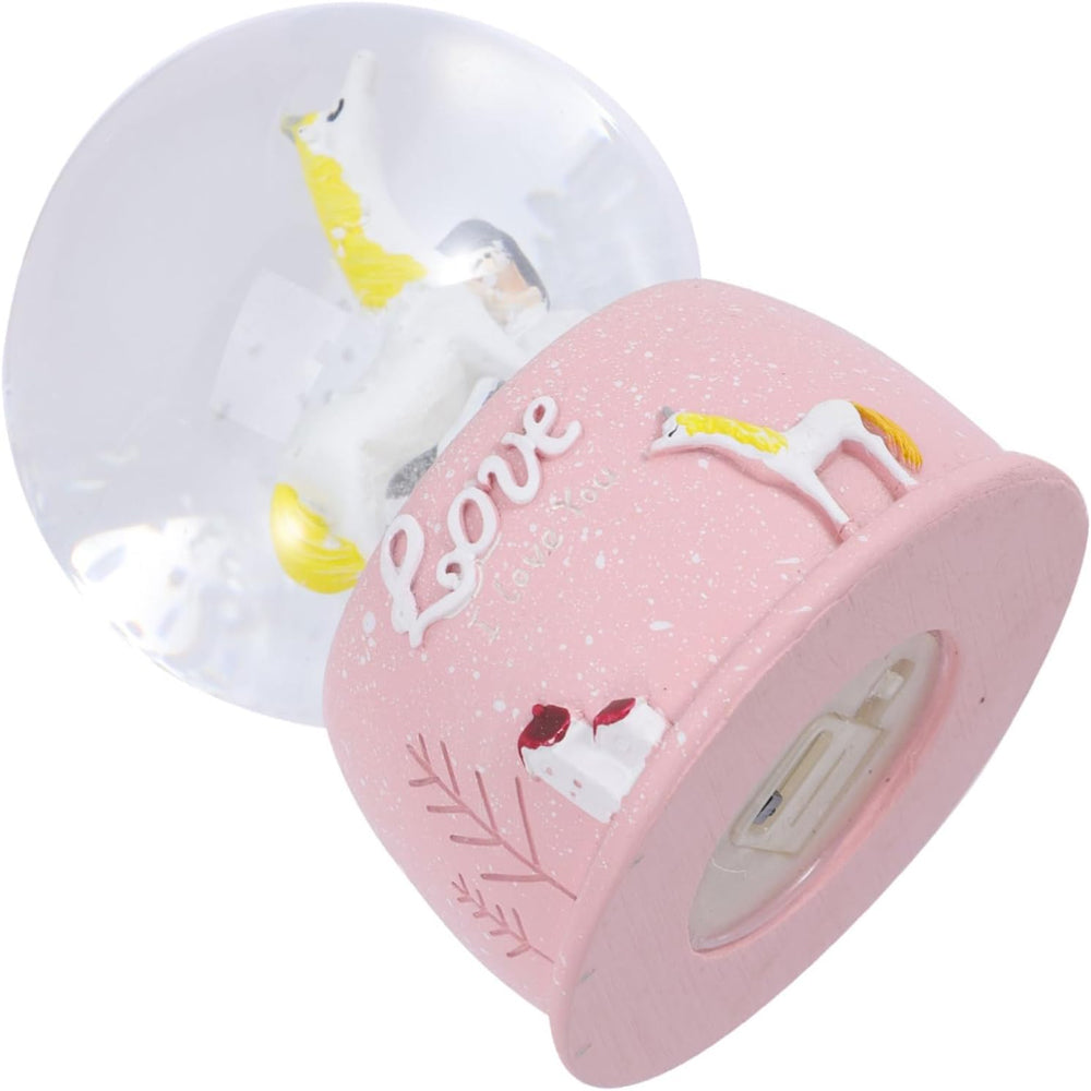 Mini Pembe Kar Küresi - Sevimli Unicorn ve Kız Tasarımlı - Işıklı 2