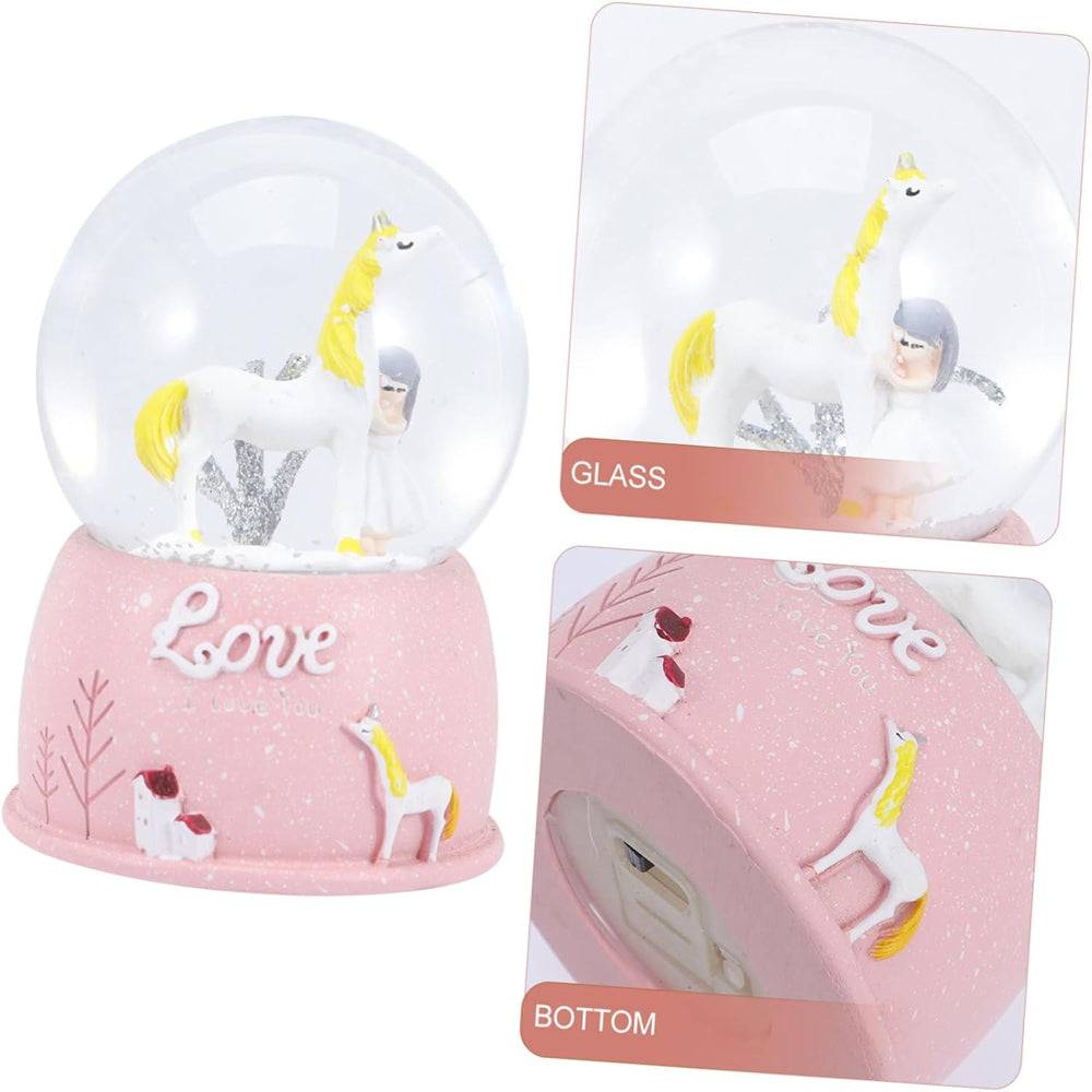 Mini Pembe Kar Küresi - Sevimli Unicorn ve Kız Tasarımlı - Işıklı 3