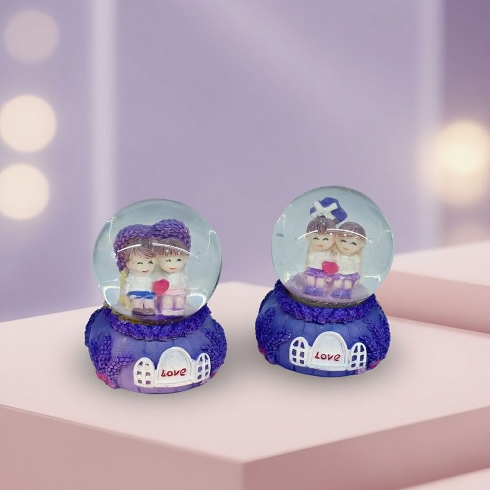 Işıklı Mini Boy Kar Küresi - Pilli - Romantik Çift Temalı - Hediyelik 1