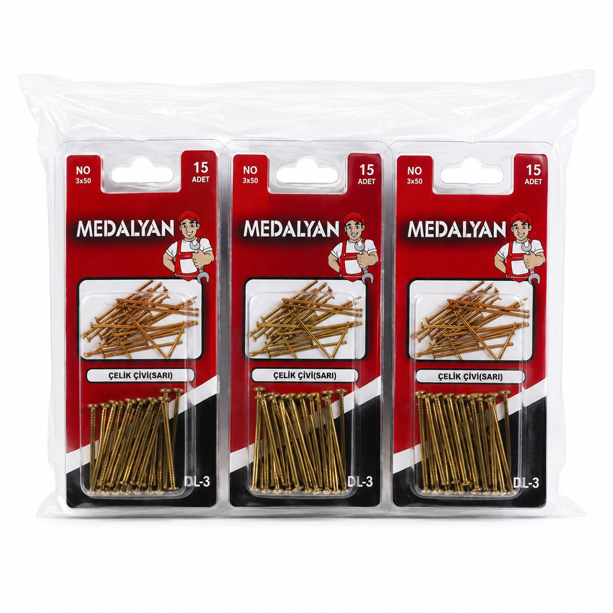 180 ADET 3X50 12X15PCS SARI TP ÇELİK TEL ÇİVİ (5538) 1