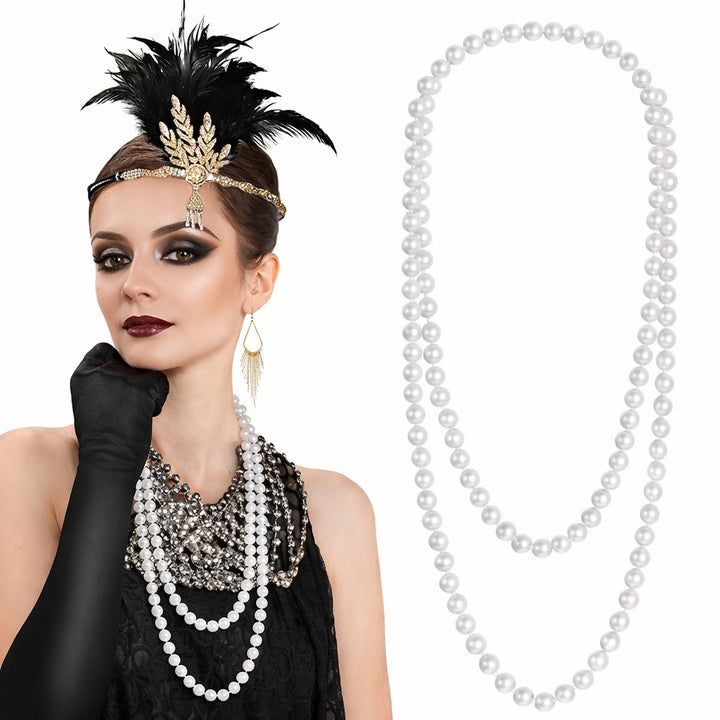 1920 Gatsby İnci Kolye – Vintage Uzun Beyaz İnci Kolye (5538) 1
